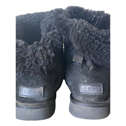 UGG Mini Bailey Bow II Size 7 Black Warm Suede Sheepskin Boots
