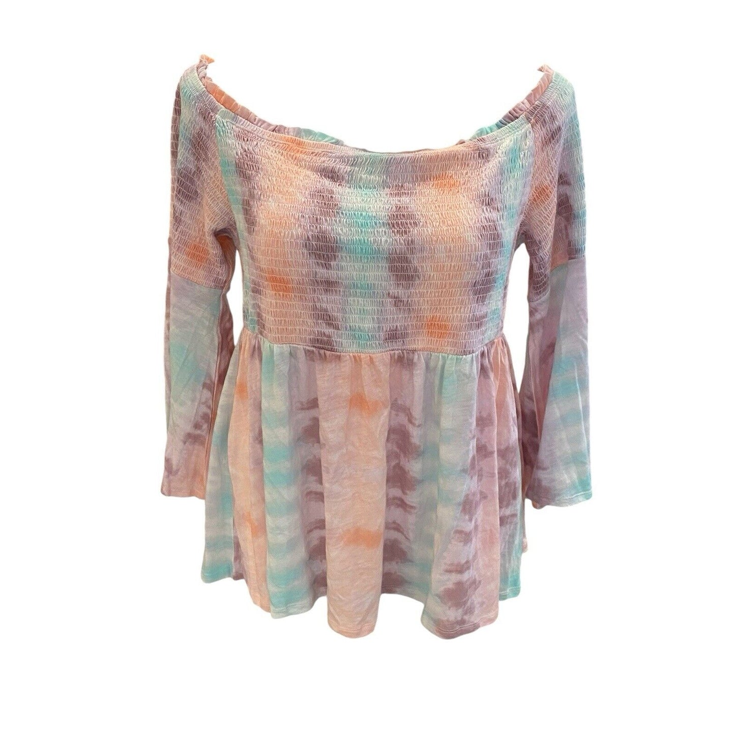 Torrid Womens Plus Sz 1X Tie Dye Babydoll Smocked Off-Shoulder Bell Sleeve Top