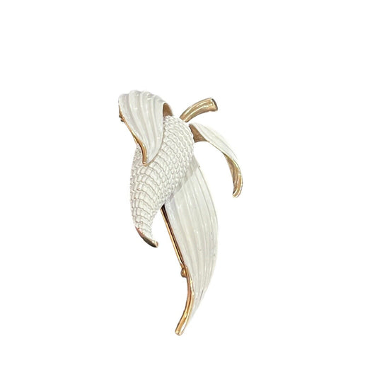 Vintage Monet Signed White Gold Tone Flowers Pin Brooch Floral Leaves Corn