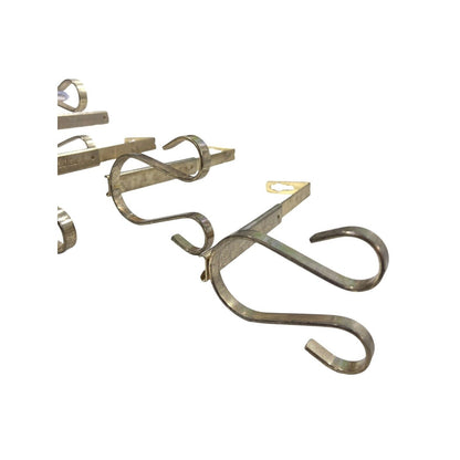 5 Double Gooseneck Swag Drapery Hooks Hook Rosettes Bishop Sleeve Brass Tone Set