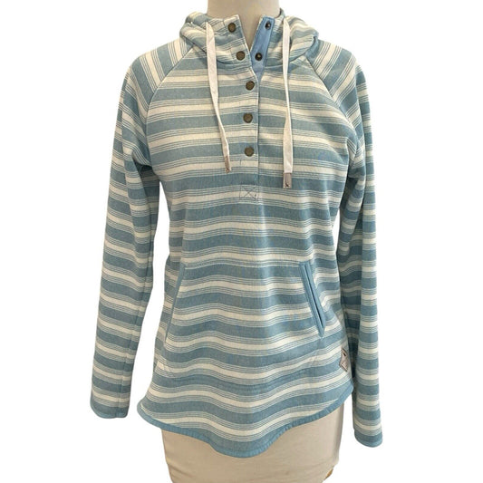 Size Small Eddie Bauer Hoodie Women Shirt Blue White Striped Pullover Pocket