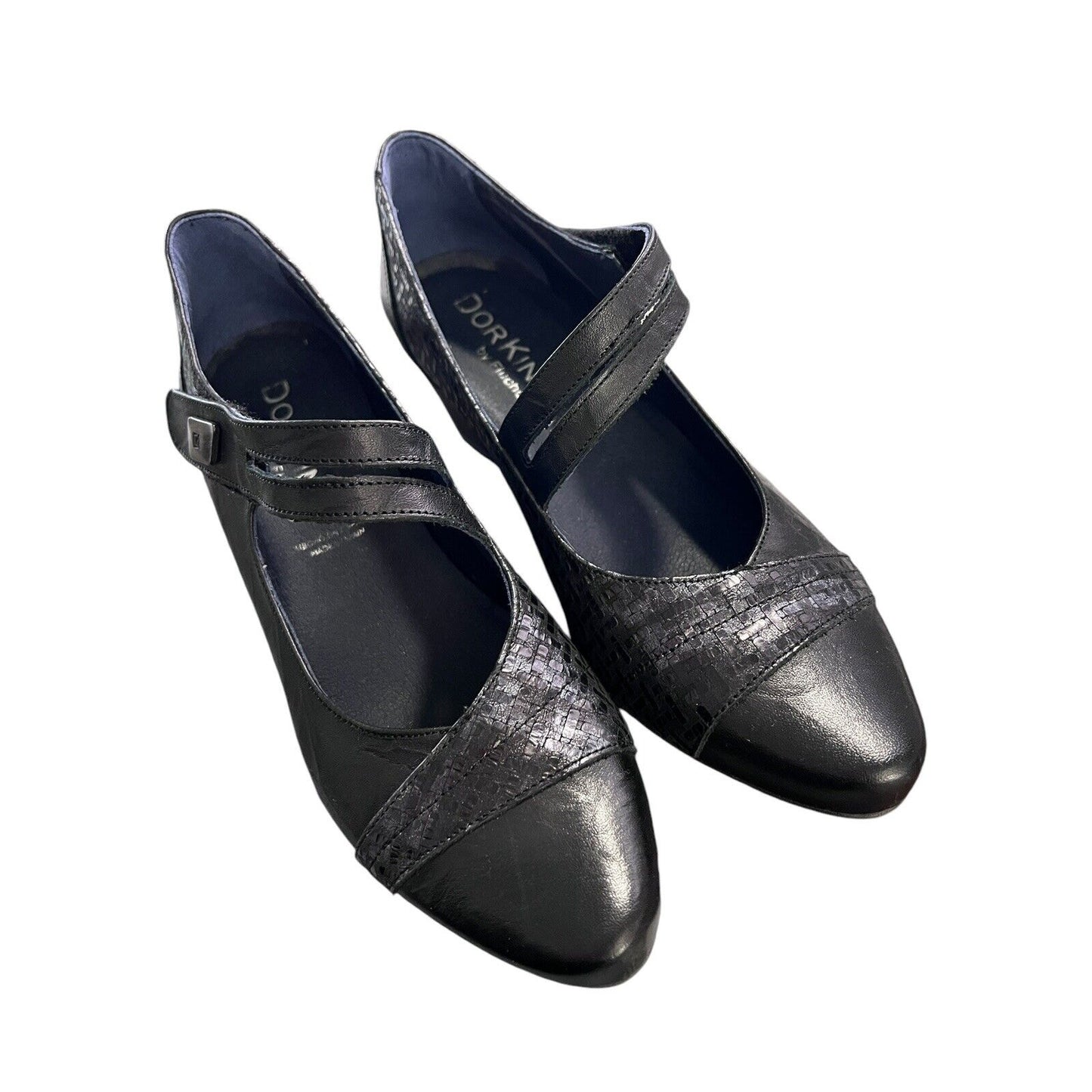 Size 8 (38) Women’s DorKinG Mary Jane’s Metallic Pewter Navy Shoes Heels