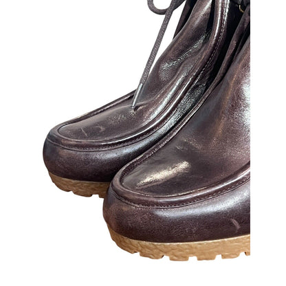 Size 7.5 Michael Kors Rory Wedge Booties Brown Leather Ankle Boots Lace Up