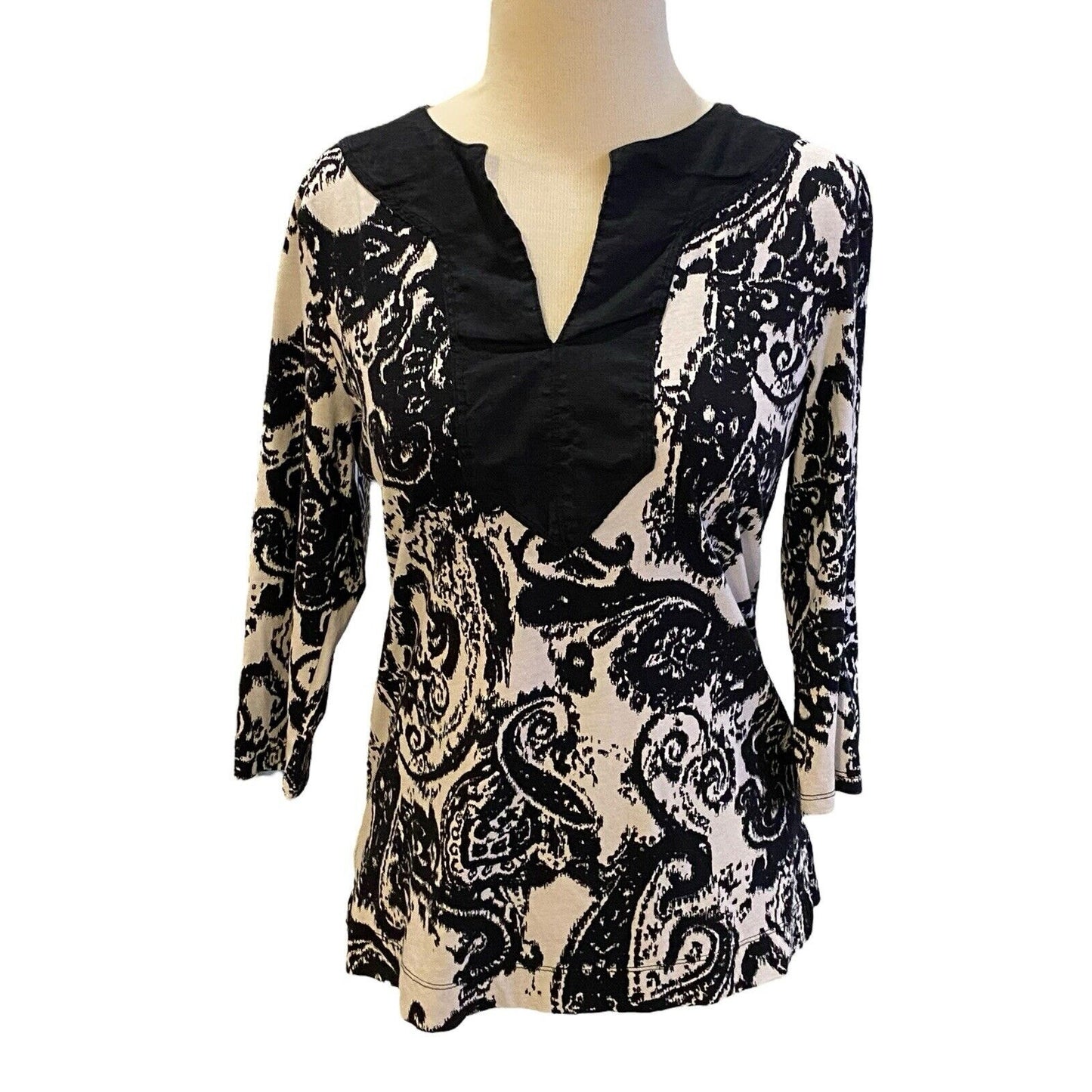 Size Small Lauren Ralph Lauren Black White Paisley Tunic Shirt Blouse