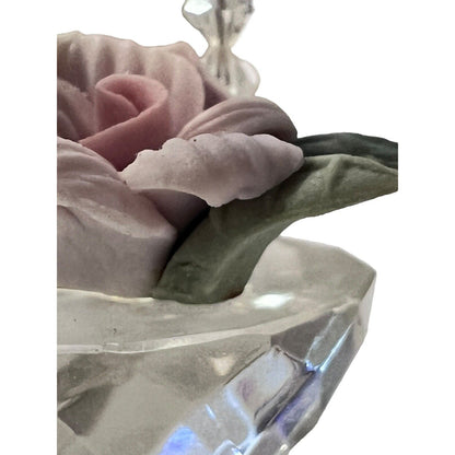 Miniature Crystal Basket Porcelain Roses Pink Purple Spring Easter