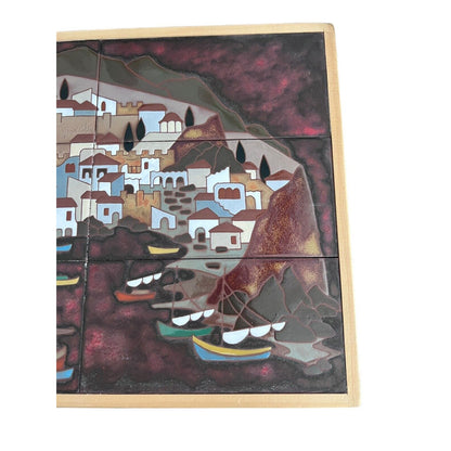 Angelos Tsakirakis Style Greek Framed Wall Art Tile Plaque Terracotta MCM Signed