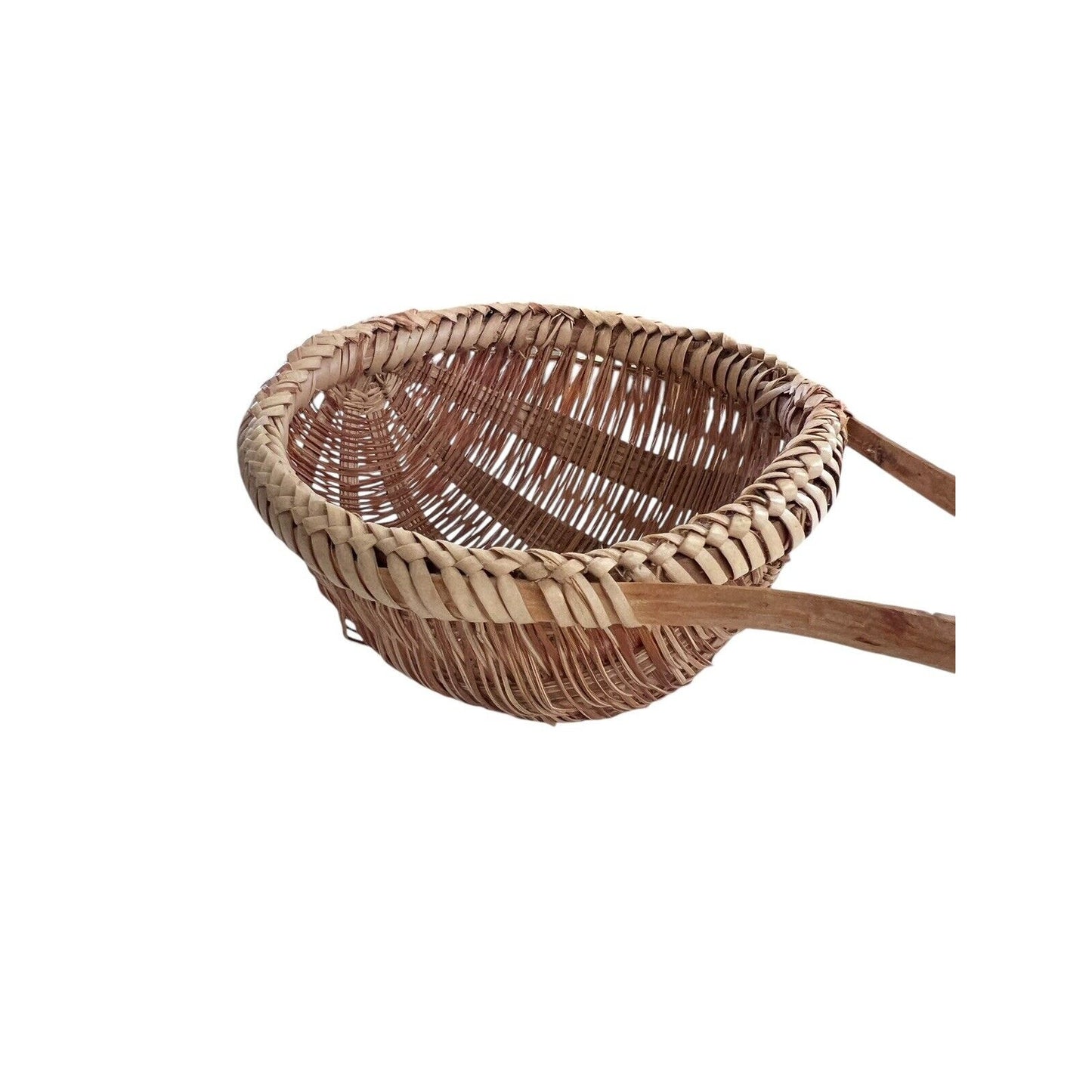 Primitive Rattan Wicker Basket Woven Soup Ladle Strainer Dipper Vintage