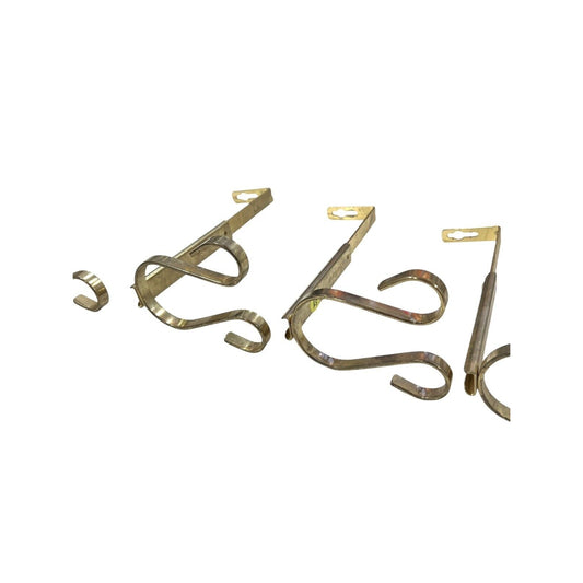 5 Double Gooseneck Swag Drapery Hooks Hook Rosettes Bishop Sleeve Brass Tone Set