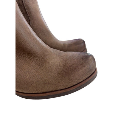 Size 9 Korks Tan Leather Burnished Toe Booties Side Zipper Cowgirl