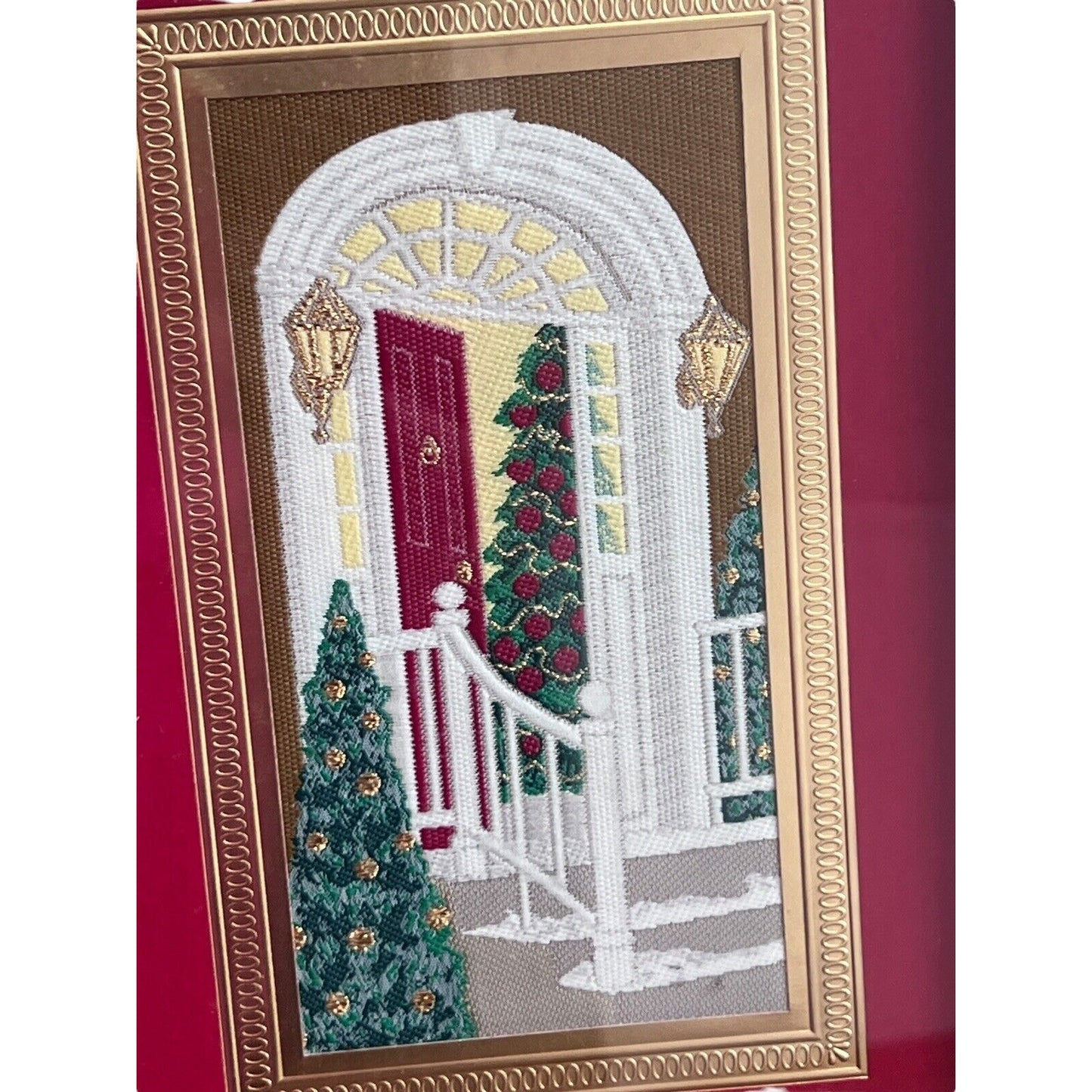 Textile Art Fiber Woven Picture Christmas Staircase Traditional Classic Holiday