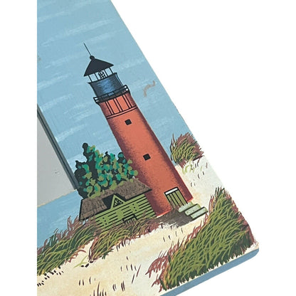 Hand Painted Wall Mirror Light House Wood Blue Handpainted Vintage 14” X 11”