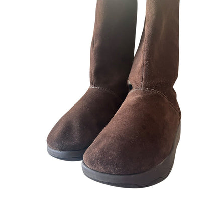 Skechers Leather Faux Fur Boots 8 Tone-Ups Brown Chunky Y2K Platforms Lugs