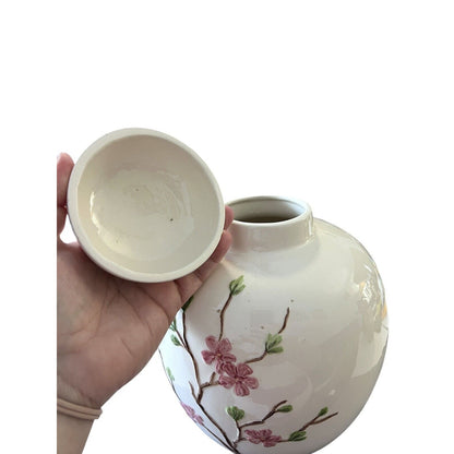 Vintage Dogwood Ginger Jar Hand Painted Large 9” High