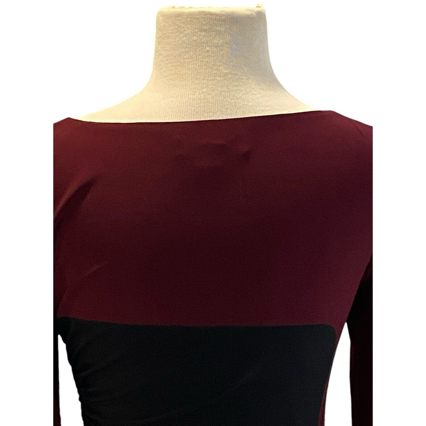 Size 4 Ralph Lauren Dress Black Garnet Color Block Slinky Ruched NWT