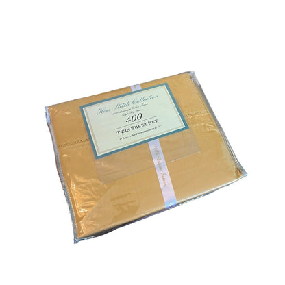 Twin 400 Thread Count Solid Sheet Set Gold Yellow Hem Stitch Collection New
