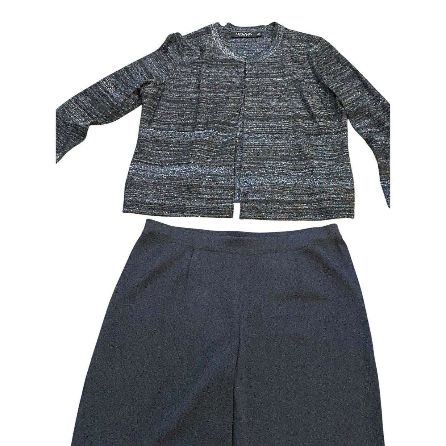Exclusively Misook Jacket Pant Set XL Petite Metallic Jacket And XL Black Pant