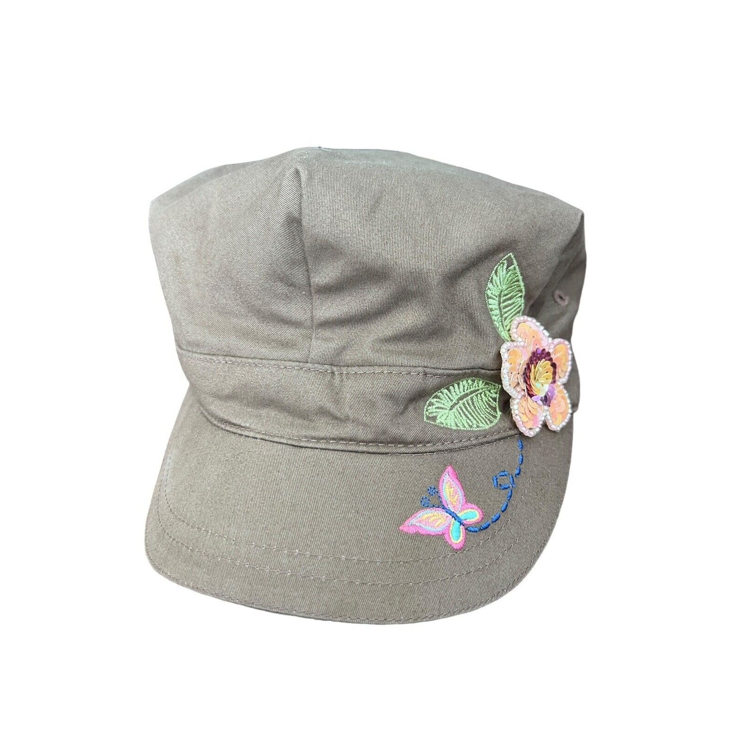 The Children's Place Cotton Cap Sequins Flower Embroidered Butterfly Size 7-8