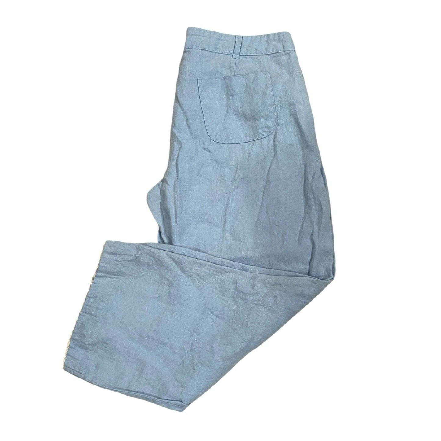 Size 8 (40 FR) Lulu Castagnette Cropped Wide Leg Pants Women Blue Linen