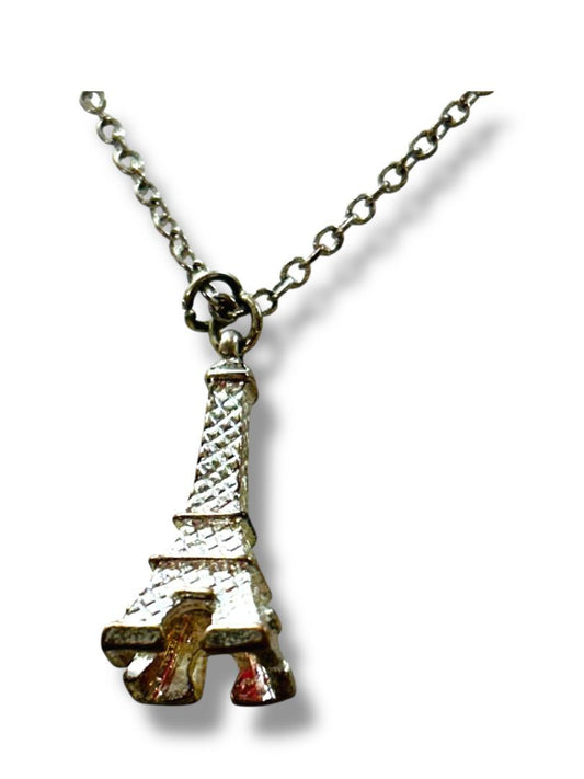 Claires Dimensional Eiffel Tower Pendant Necklace 17-20" Silvertone
