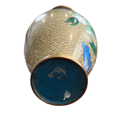 Vintage Chinese Cloisonné Butterfly Flower Motif Brass Vase Grand Millennial