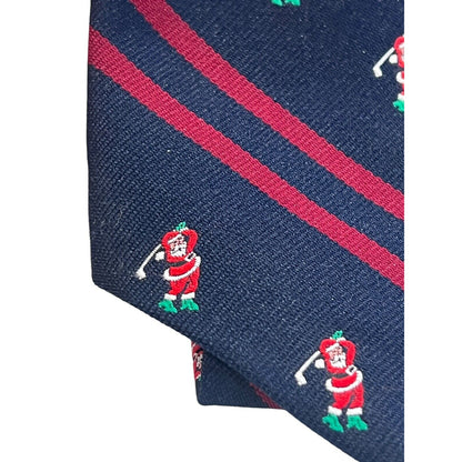 VINTAGE Cape Cod Neckwear Necktie Navy Santa Golfer Christmas Novelty Golf Tie