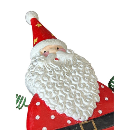 Santa Claus Spring Arm Carved Wood Christmas Ornament Holiday Painted