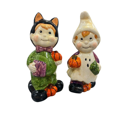 Vintage Halloween Boy Cat Girl Ghost Costume Figurines Glazed Handpainted