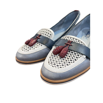Size 6.5 7 (37) Women's Pikolinos Henares Loafer Blue Cream Tassel EUC
