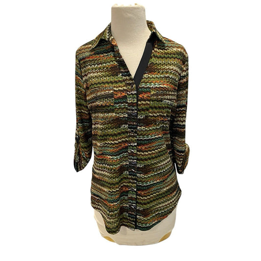 Size Small Peck & Peck Tunic Top Boho V-neck Collared Button Up Blouse NWT