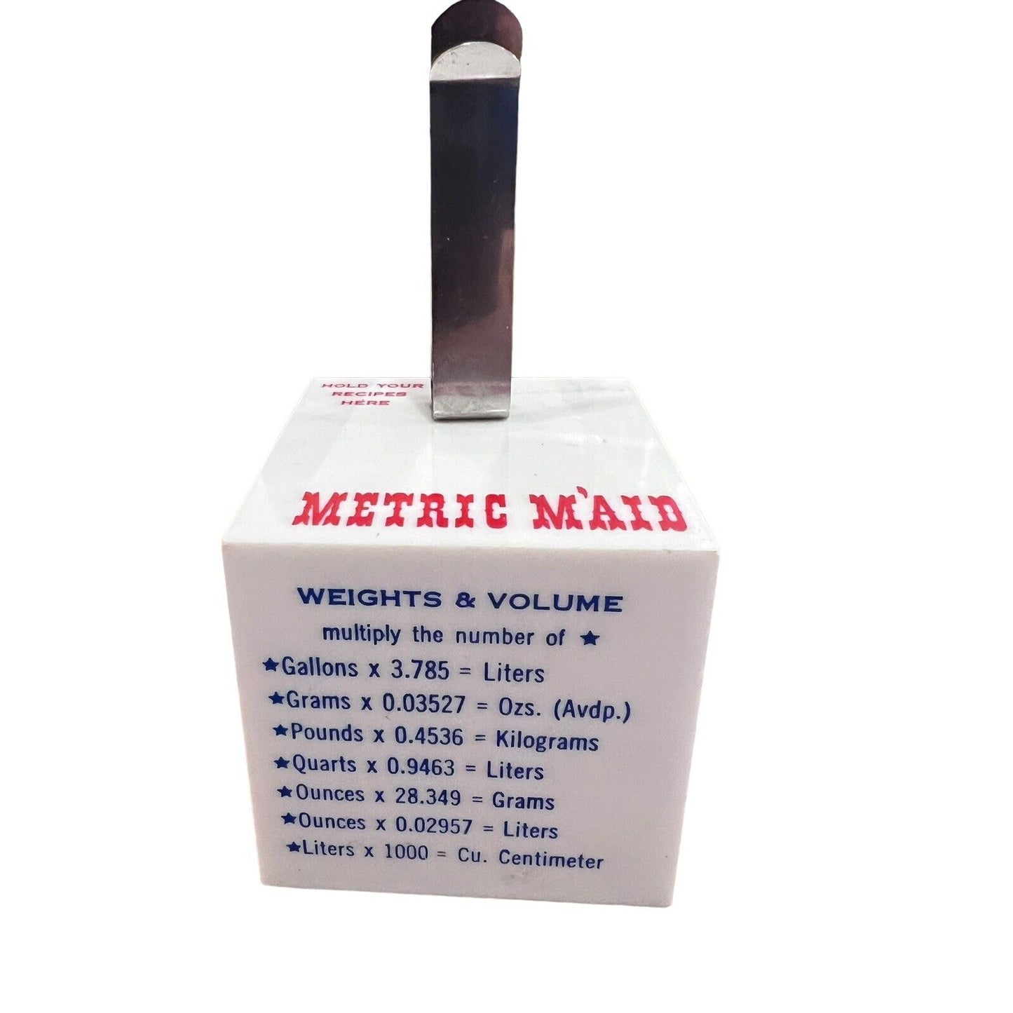 Metric Maid Vintage Recipe Card Holder Cooking Conversion Charts