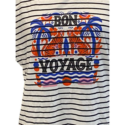 Size Small The Art Of Anthropologie T-shirt Bon Voyage Striped Graphic Shirt New