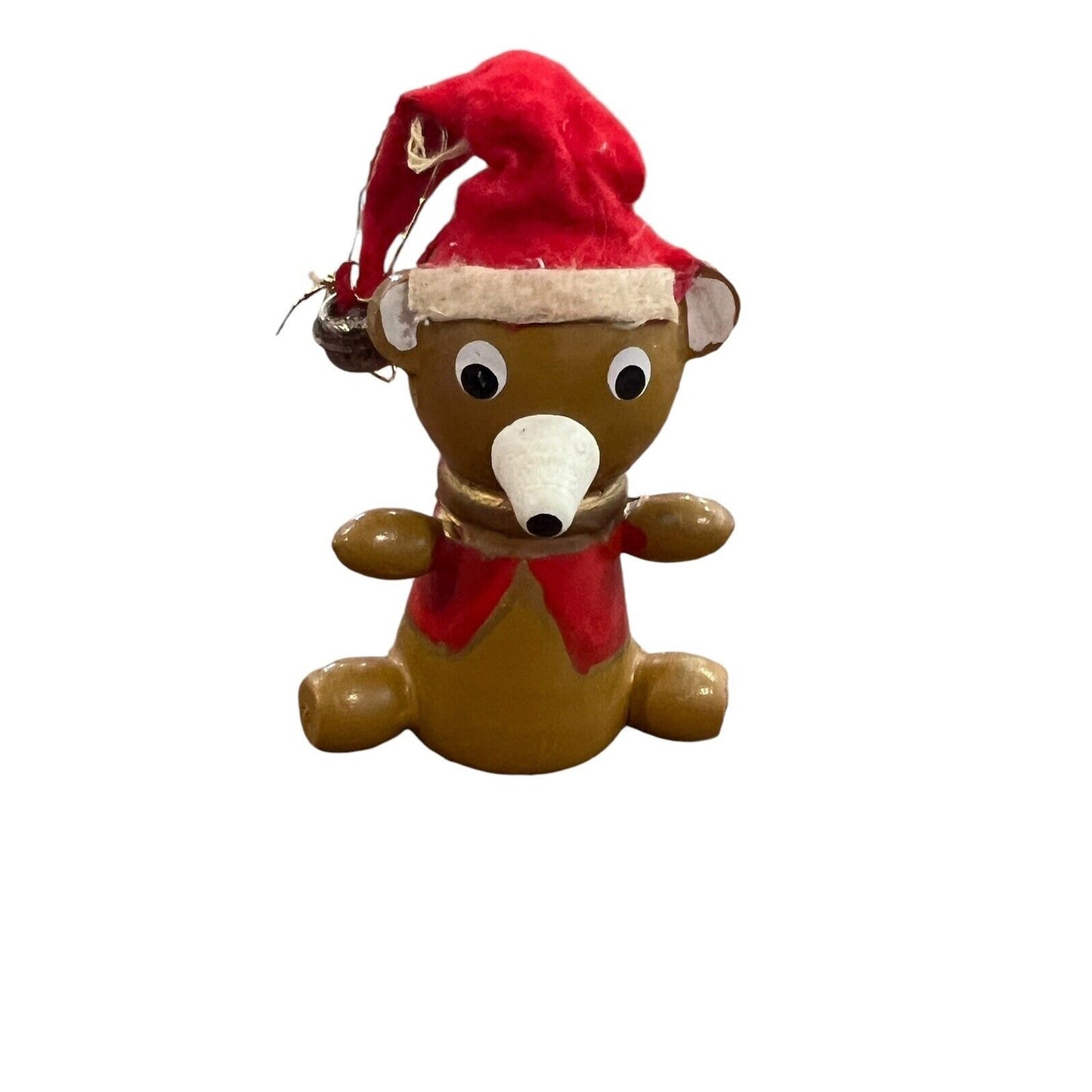 Vintage Hand Painted 1970’s Wooden Christmas Ornament Bear 3”