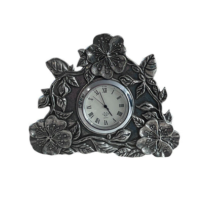 Vintage Lenox Kirk Stieff Pewter Quartz Clock Floral Poppy Desk Table Travel