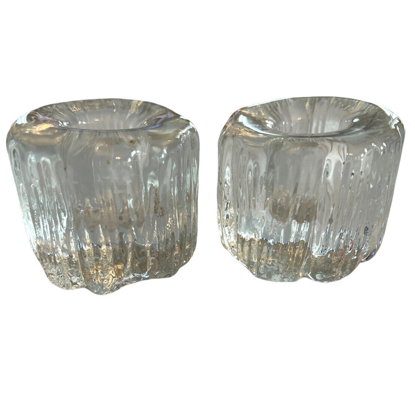 Vintage Ice Art Glass Candleholders MCM 70’s Scandinavian