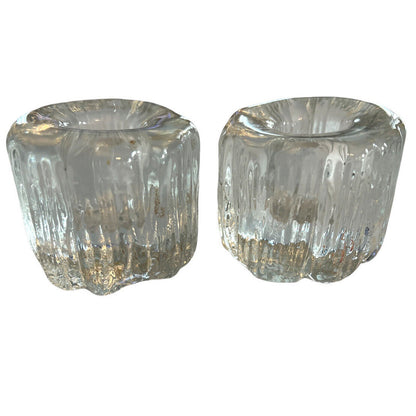 Vintage Ice Art Glass Candleholders MCM 70’s Scandinavian