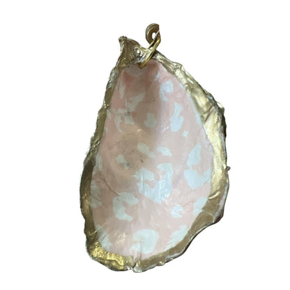 Painted Oyster Shell Pendant Necklace Wood Bead 30” Pastel Coastal Beach Preppy