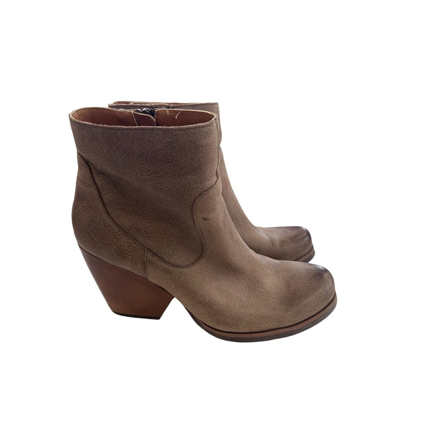 Size 9 Korks Tan Leather Burnished Toe Booties Side Zipper Cowgirl