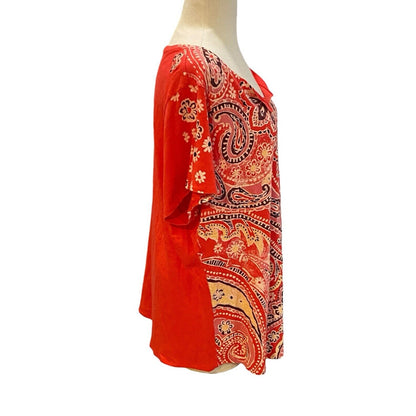 Size 2X Lucky Brand Boho Paisley Tunic Top Shirt Pullover Women’s Pinkish Red