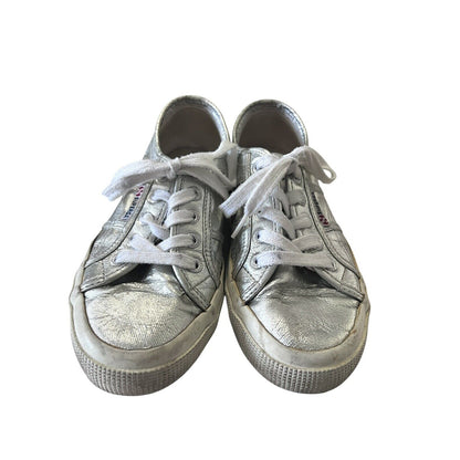 Superga Silver Metallic Shoes Womens Size 5.5 Low Top Sneakers Street Machine