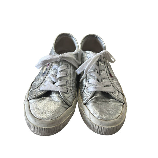 Superga Silver Metallic Shoes Womens Size 5.5 Low Top Sneakers Street Machine