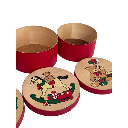 3 Nesting Balsa Wood Boxes Christmas Holiday Gift Lightweight Taiwan Round