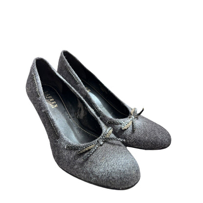 Size 7.5. Lauren Ralph Lauren Nina Gray Wool Pumps 3” Heel Bows Shoes Business