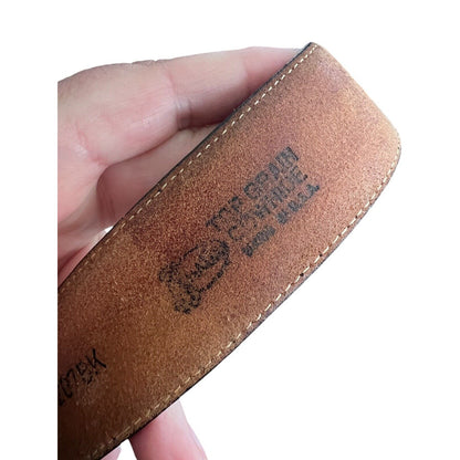 Vintage 1995 JUSTIN Western Black Brown Leather Belt Cowboy Silver Tone Buckle