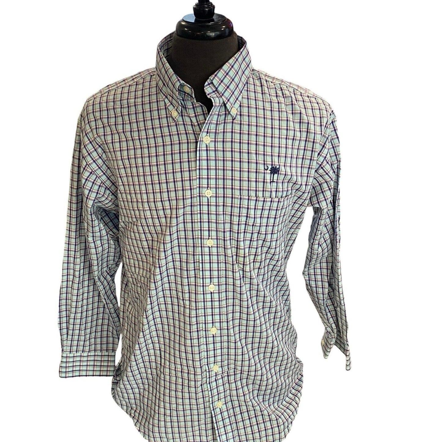 Size Medium Overton men's Button Shirt Plaid Long Sleeve Palmetto Moon SC