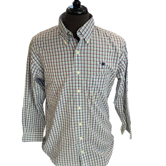 Size Medium Overton men's Button Shirt Plaid Long Sleeve Palmetto Moon SC