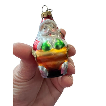 Dept 56 Blown Glass Christmas Ornament Santa Claus Sleigh Set Of Two 2.5”