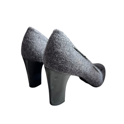 Size 7.5. Lauren Ralph Lauren Nina Gray Wool Pumps 3” Heel Bows Shoes Business