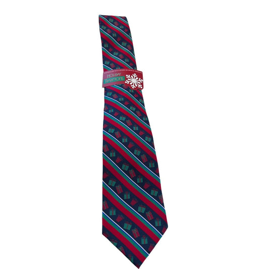 Hallmark Holiday Traditions Christmas Presents Striped Tie Novelty Necktie New