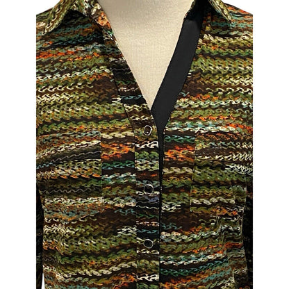 Size Small Peck & Peck Tunic Top Boho V-neck Collared Button Up Blouse NWT