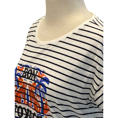 Size Small The Art Of Anthropologie T-shirt Bon Voyage Striped Graphic Shirt New